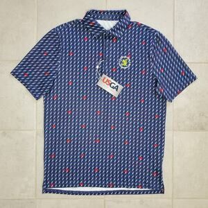 USGA Men's Medium 122nd US Open Logo Navy Golf Polo Shirt Houndstooth Pattern